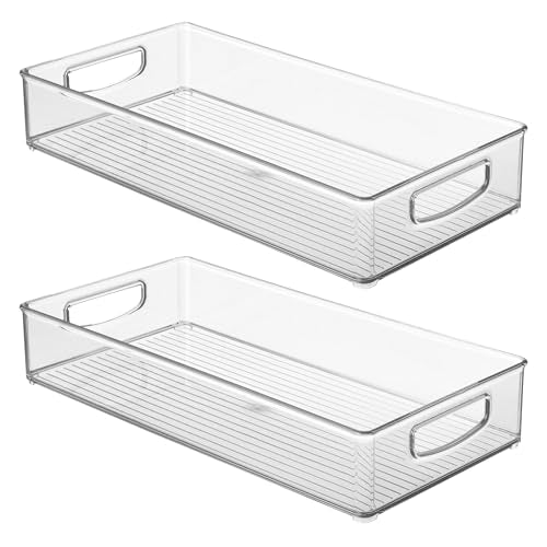 iDesign Stackable Clear Plastic Extra Long Pantry Organizers and Cabinet Storage Bins for Kitchen, 2-Pack - size: 16 x 8 x 3, style: Pack of 2