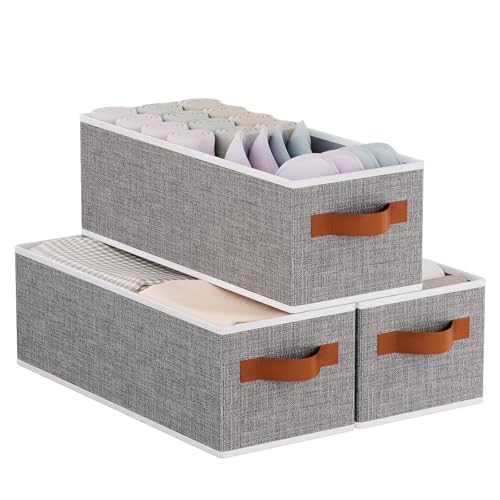 Fabric Storage Baskets, Foldable Clothes Organizer Boxes, 15 x 6 x 5 Inch Storage Cubes with Handles for Laundry Bathroom , Gray, 3-Pack - color: Grey, size: 3-Pack