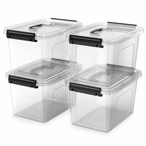 4 Pack Plastic Storage Bins with Lids and Handle, Clear Plastic Latching Box for Storage, Stackable Storage Containers for Organizing, 5 Quart - color: Clear, size: 4 Pack
