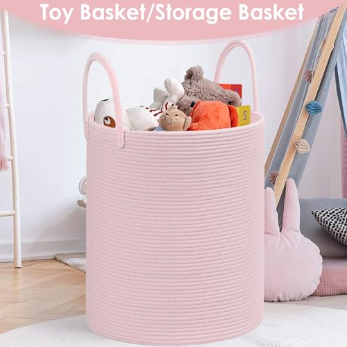 Large Woven Laundry Basket Hamper,100L Cotton Rope Storage Bin for Blankets,Toys and Clothes,Decorative Tall Nursery Hamper for Living Room,Baby Nursery,Bathroom and Bedroom,(Pink, XX Large) - color: Pink, size: 100L