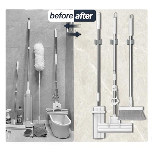 3-H 25 Pack Mop and Broom Holder Big Size Hanging 1 KG Extra,Broom Hanger Wall Mount for Hanging and Organizing Shove Rake Yard Tools in Shed Kitchen Laundry Room Bathroom Garden(Grey) - color: Matte Grey, size: 25