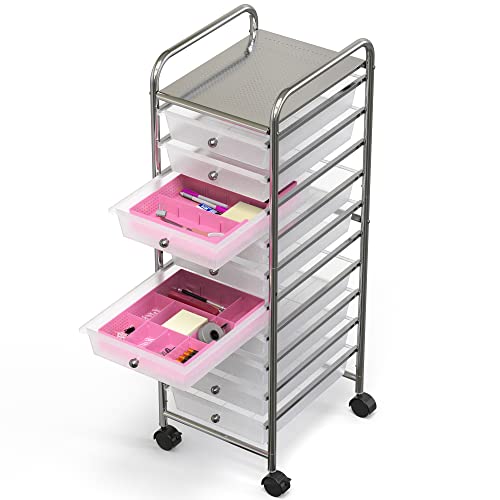 Simple Houseware Drawer Organizer Tray with 9 Adjustable Compartments, Pink - color: Pink, size: 1 Pack