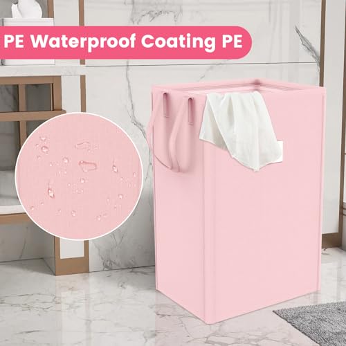 MCleanPin 220L Pink Laundry Hamper Large Collapsible Basket with Laundry Bags, Dirty Clothes Hamper,Laundry Basket with Handles,Washable Laundry Bags,Foldable Dorm Hamper for College (Rose Pink) - color: Pink
