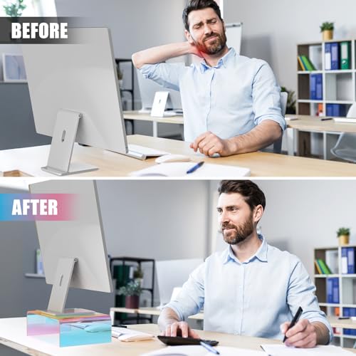 NiHome Iridescent Acrylic Computer Monitor Stand, Acrylic Laptop/PC/Desktop Stand Riser for Desk, Durable, Ergonomic Design, Space Saving for Home and Office