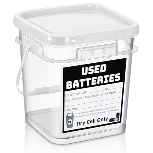 Baderke Battery Disposal Container Battery Recycling Container 1.32 Gallons Capacity Dry Cell Storage Recycling Bin with Label (White,Square) - color: White