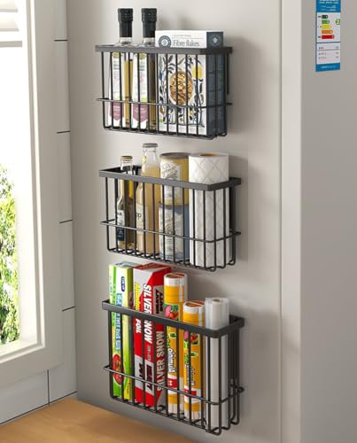 3 Piece Kitchen Cabinet Door Storage Box,Self Adhesive Wall Mounted Storage Boxes,Wardrobe/Bathroom/Refrigerator Small Items Organizer Storage Box (Black3) - color: Black3