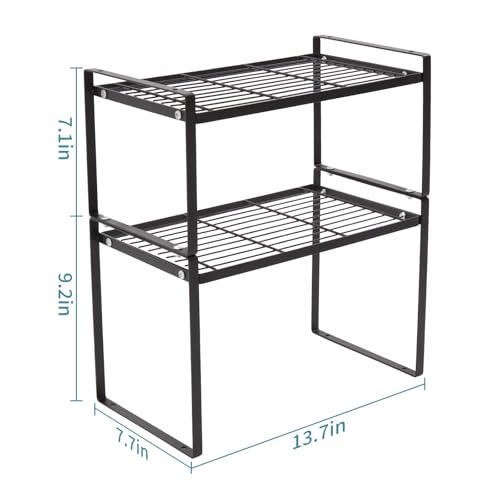 MiaLi Cabinet Organizer Shelf, Set of 2 Metal Counter Shelves Spice Rack, Stackable Kitchen Bathroom Organizers and Storage, Black - color: Black, size: 7.7"D x 13.7"W x 7.1"H + 7.7"D x 13.7"W x 9.2"H