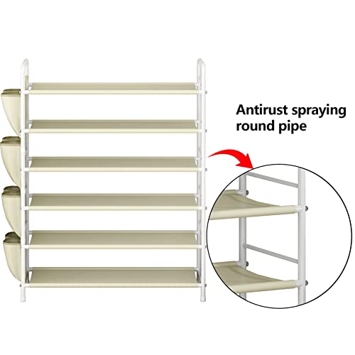 SUOERNUO Shoe Rack Storage Organizer 6 Tier Free Standing Metal Shoe Shelf Shoe Organizer with Side 8 Shoes Pockets for Entryway Closet Bedroom,Beige - color: Beige, size: 6 Tier