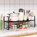 Expandable Cabinet Shelf Organizer Rack, Stackable Kitchen Counter Storage Shelves Stand, Adjustable Height Pantry Shelf Spice Rack(Black-1 Pack, 8.7" D x 15.4-26.8" W x 9.8" H) - color: Black-1 Pack