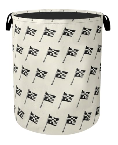 Racing Flag Foldable Canvas Laundry Basket with Handles - Toy Organizer, Heavy Duty for Home，Bedroom, Dorm, Bathroom - color: Racing Flag