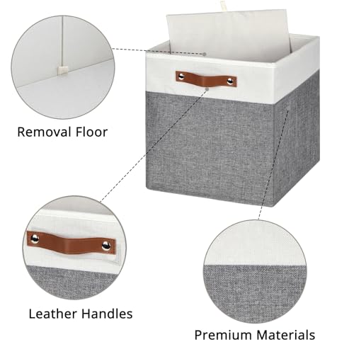 HNZIGE 13x13 Foldable Storage Bins Set of 4 Storage Cubes Fabric Storage Baskets for Shelves with Handles Organizer for Toy Nursery Closet Bedroom - color: Gray White, size: 13"x13"x13"-4pack