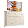 WLIVE 7 Drawer Dresser TV Stand, Entertainment Center, Media Console Table with Metal Frame and Wood Top for TV up to 45 inch, Chest of Drawers for Bedroom, Living Room, Cream White - color: Cream White