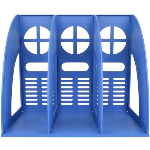 SAYEEC Magazine File Holder Desk Binder Holder Plastic File Sorter Folder Organizer Stand Book Shelf Dividers Vertical Filling Storage Rack Desktop Bookshelf Display Box for Office School Home (Blue) - color: Blue-1 Section