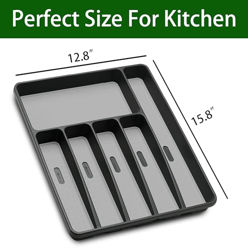 Loyareal Silverware Organizer Utensil Organizer Holder Kitchen Drawer Organizer Plastic Silverware Tray for Drawer Flatware Organizer 6 Compartment Black - color: Black, size: 6 Slots