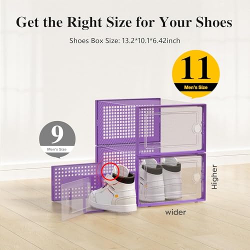 Kuject X-Large Shoe Storage Boxes Organizers Clear Plastic Stackable 12 Pack, Shoe Rack & Holder Substitute, Sneaker Containers, Toy Storage Organizer Bins for Entryway, Closet, Under Bed, Purple - color: Purple, size: X-Large