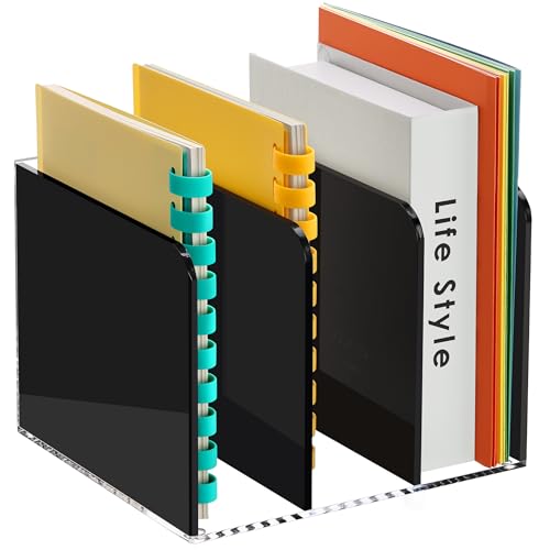 SANRUI Acrylic Magazine File Holder Desktap Organizer, Clear Folder Rack Workspace Document Sorters, Bookend File Office Accessories Organization Storage, (Black 3 Vertical Compartments) - style: Black B5 File Rack