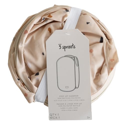 3 Sprouts Pop Up Hamper - Collapsible Laundry Basket, Popup & Foldable Design - Durable Waterproof Fabric for Dirty Clothes, Toys & Towels - Ideal for Dorm, Bedroom & Baby Nursery, Terrazzo Beige - color: Terrazzo Beige