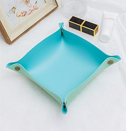 3 Size Leather Valet Tray Organizer, Folding Travel Organizer,Jewelry Tray, For Travel, Home Or Office | Plain Weave, Double Complexion - Blue & Green