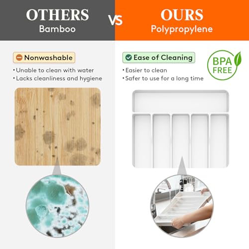 Lifewit Silverware Drawer Organizer, Expandable Utensil Tray for Kitchen, BPA Free Flatware and Cutlery Holder, Adjustable Plastic Storage for Spoons Forks Knives, 10.9"-17.5" x 13.7", White - color: White, size: Large (11-18''W x 14''D)