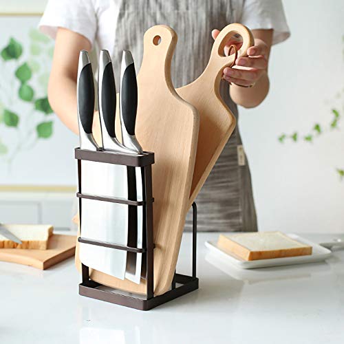 VANRA Metal Steel Cutting Board Holder Knife Block Kitchen Organizer Pantry Bakeware Rack Pan Pot Cover Lid Rack Stand (Bronze) - color: Bronze, size: 4.7"L X 5.5"W X 8.5"H - Without Draining Tray