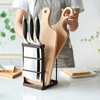 VANRA Metal Steel Cutting Board Holder Knife Block Kitchen Organizer Pantry Bakeware Rack Pan Pot Cover Lid Rack Stand (Bronze) - color: Bronze, size: 4.7"L X 5.5"W X 8.5"H - Without Draining Tray