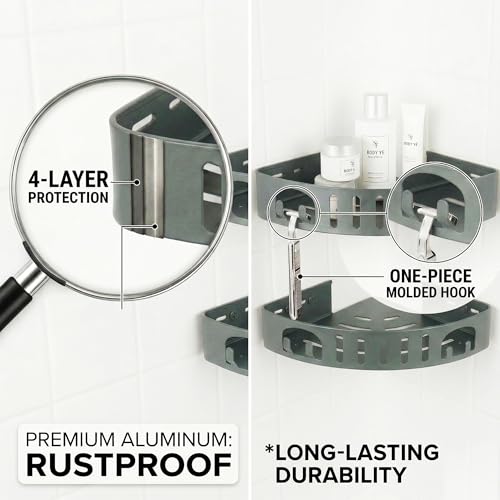 Adhesive Corner Shower Shelf No Drill | Rust-Proof Aluminum Alloy Stick On Bathroom Organizer with Shaving Holder for Shampoo, Conditioner, Soap, Razors Grey 3 Pack - color: Grey 3 Layers, size: 3 Layers