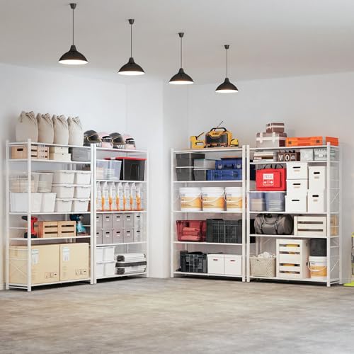 ALANNG 40" W Foldable 5-Tier Storage Shelves with Wheels, Adjustable & Removable Metal Rack, Heavy Duty Rolling Organizer for Kitchen, Garage, Closet, Pantry, and Office (White,1 Pack) - color: White