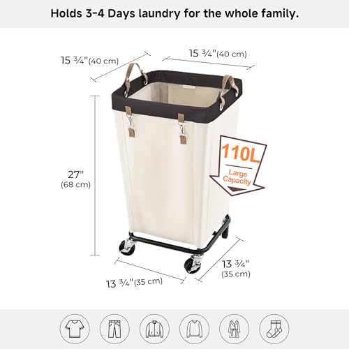 StorageWorks 110L Laundry Basket with Wheels, Large Rolling Hampers for Clothing Organizer, Dirty Clothes Basket for Hotel, Home, Closet, Dorm, Beige - color: Beige, size: 110L