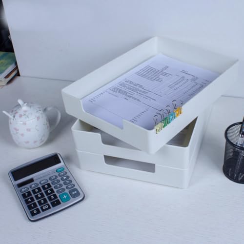 Letter-Size Tray, Desk Drawer Organizer, A4 Plastic Paper Tray, Plastic Paper Holder File Organizer for Office, School, Home Storage (Off-White) - color: White