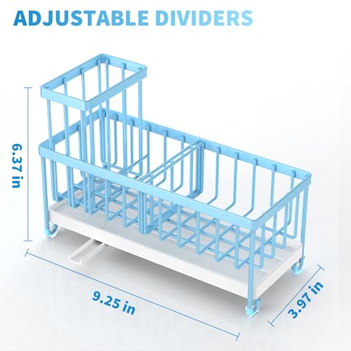 Cisily Sponge Holder for Kitchen Sink, Sink Caddy Organizer with High Brush Holder, Kitchen Countertop Organizers and Storage Essentials, Rustproof 304 Stainless Steel (Blue, 9.25″) - color: Blue