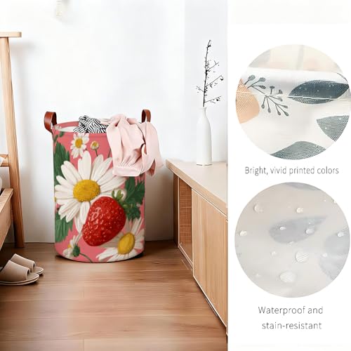 Funky Laundry Basket Strawberry Daisy Design Collapsible Laundry Baskets Oxford Cloth Red Storage Bin Colorful Laundry Hamper Spring Decor 15.75x15.75x19.7" - color: Colorful583