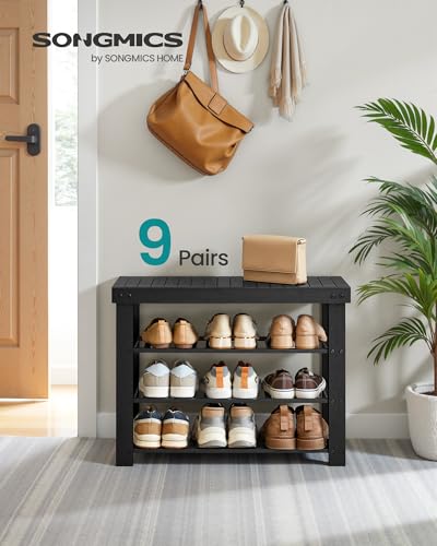 SONGMICS Shoe Rack Bench, 4 Tier Bamboo Shoe Storage Organizer, Entryway Bench, for Living Room, Bathroom, Bedroom, 11.3 x 27.6 x 20.5 Inches, Ink Black ULBS370BH01 - color: Ink Black, size: 11.3"D x 27.6"W x 20.5"H