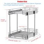DINDON 2 Tier Pull Out Cabinet Organizer (11" W x 18" D) Heavy-Duty Metal Sliding Drawer Shelf, Two Tier Pull Out Shelves for Kitchen Cabinets, Pantry, Bathroom, Chrome Finish - size: 11'' W X 18'' D