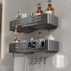 Voldra Adhesive Shower Caddy, 2 Pack Shower Shelves for Inside Shower No Drilling, Aluminum Stick On Showers Organizer with Towel Bar & Hooks Removable Bathroom Shelf Storage Rack(Gray) - style: Adhesive Strip Rectangle-2 Pack