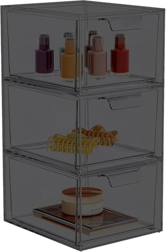 SpaceHacks 3 Pack Stackable Makeup Organizer and Storage, Acrylic Organizers，Clear Plastic Storage Drawer with Pull-Out Handles for Vanity, Undersink, Kitchen Cabinets, Pantry, Black - color: Black, size: 3 Pack