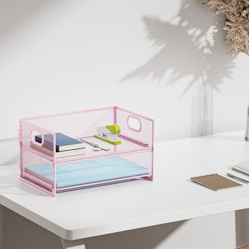 Marbrasse 2 Tier Paper Organizer Letter Tray, Mesh File Organizer with Handle, Paper Sorter Desk Organizer for Home Office Supplies - 2P Pink - color: 2p Pink