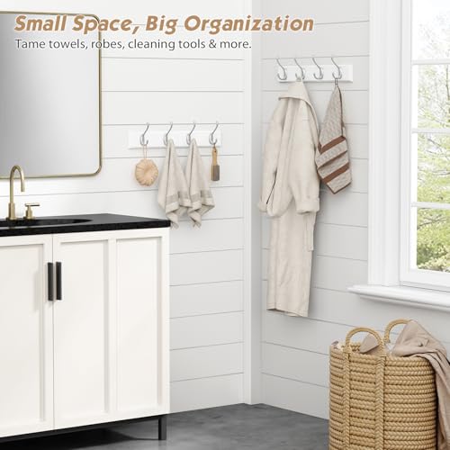 Forbena White Coat Rack Wall Mount 4-Pack, Coat Hanger Wall Mounted for Hanging Clothes Purse, Modern Key Holder Hooks for Closet Hat, Belt, Bag, Backpack, Leash (White and Silver - 16 Hooks) - color: White & Silver