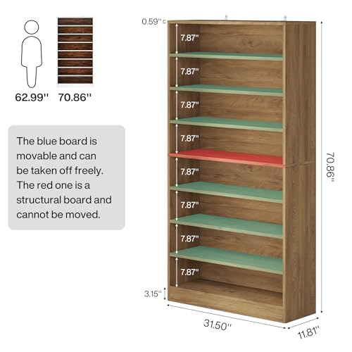 Tribesigns Tall Shoe Cabinet, 9 Tiers 40-45 Pairs Heavy Duty Wood Freestanding Shoe Storage Cabinet, 70.8'' Tall Shoe Cabinet with Open Storage for Entryway (1, Light Brown) - color: Light Brown