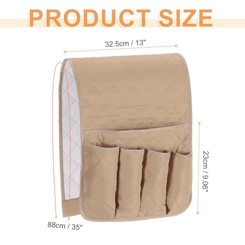 uxcell 1 Pcs Recliner Armchair Caddy, Couch Armrest Organizer with 5 Pockets for Bedside Sofa Remote Control Holder Magazine Phone Book Glasses (Beige, 35"x13") - color: Beige