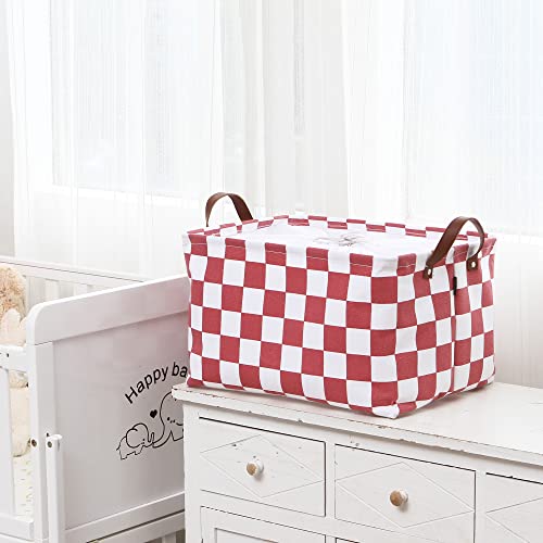 Hinwo Large Canvas Fabric Storage Basket with Handles, 33L/8.6-Gal Rectangle Bin, Collapsible Storage Box, Clothes, Toys, Blankets Organizer, 16.5 x 12 x 10 Inches (L, Red Checkerboard) - color: Red Checkerboard, size: L/16.5 x 12 x 10"/1-Pack