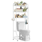 Simple Trending Over The Toilet Storage Rack, Metal 3 Tier Bathroom Organizer Shelf with Paper Holder and 3 Hooks, Freestanding Shelf Space Saver Above Toilet, White - style: 3 Tier White