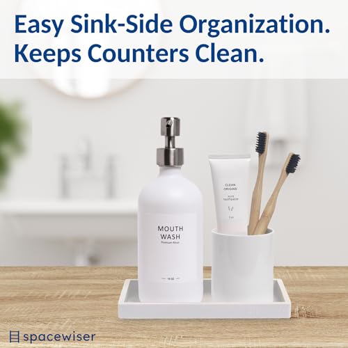 Spacewiser Countertop and Vanity Tray - Small 7.7” Silicone Tray for Soap Dispenser, Bathroom Trays, Dish Soap Trays for Kitchen Counter, Sink Caddy Sinks Organizer, Soaps Dish & Sponge Holder, White - color: White, size: Small 7.7”