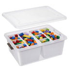 MACOPRO 17QT Craft Storage Box with 2 Removable Caddy Trays, Clear Stackable Plastic Organizer with Lid for Art Supplies, Beads, Sewing Tools, Pens & Kids Toys (White, 1Pack-2-in-1) - size: 1Pack-2-in-1