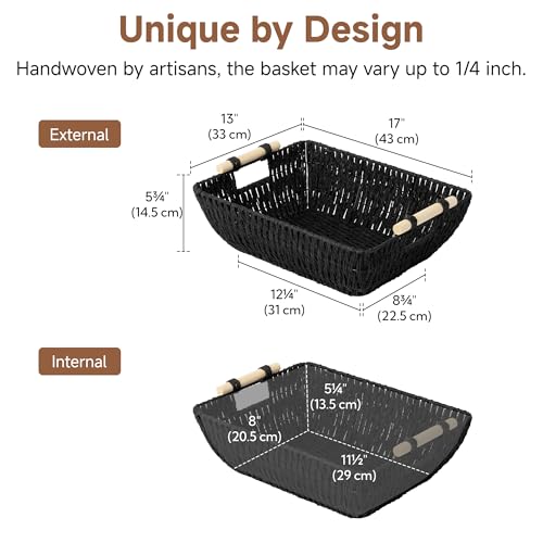 StorageWorks Large Wicker Storage Basket for Organizing, Toilet Paper Baskets for Shelf, Paper Rope Storage Baskets with Wooden Handles, Black, 2-Pack - color: Black, size: Large
