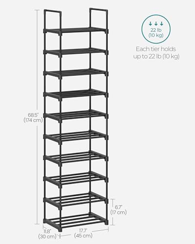 SONGMICS Shoe Rack, 10-Tier Shoe Organizer, Metal Storage Shelf, Upright or Upside Down, for 11-22 Pairs, for Entryway, 11.8 x 17.7 x 68.5 Inches, Black ULSA25BK - color: Black, size: 10 Tiers (17.7"W)