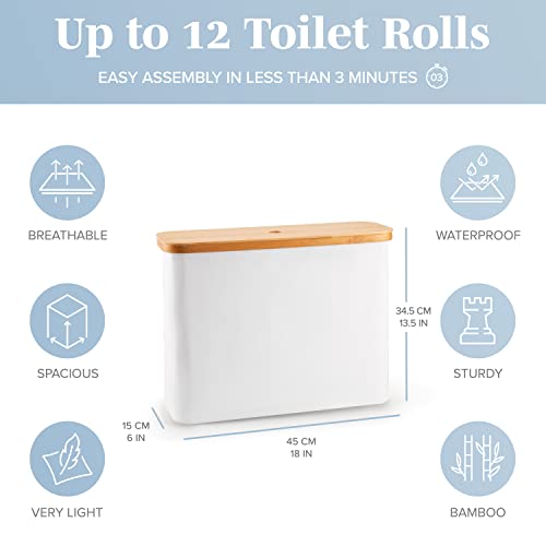 LONBET Toilet Paper Storage for 12 Rolls, Stackable & Foldable - The Ultimate Bathroom Organizer - Waterproof Basket with Bamboo Lid - Elegant Toilet Paper Storage Holder, Light Gray - color: Light Grey, size: 12 rolls
