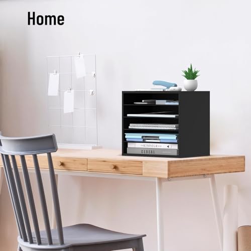 5-Tier Wood Desk Organizer, Paper Tray Organizer for Desk with Adjustable Storage Shelves, Desktop File Organization Paper Sorter Mail Holder for Office Home Classroom, Black - color: Black, size: 5 Tier