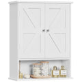 TEENFON Bathroom Wall Cabinet, Over The Toilet Space Saver Storage with Barn Doors & Adjustable Shelf, Hanging Medicine Cabinet, White 7.1" D x 15.4" W x 19.3" H - color: White