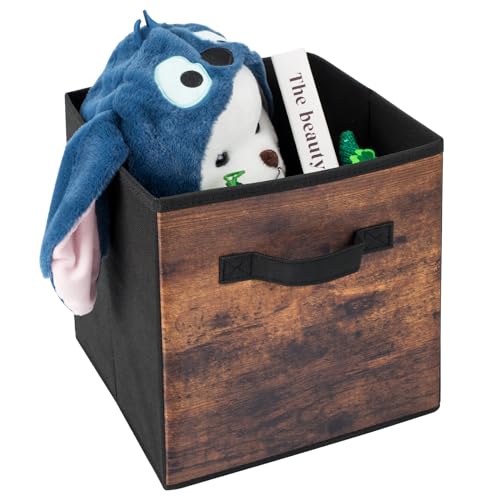 EWES 11 Inch Fabric Storage Cubes, 8 Pack Foldable Storage Bins with Handle, Storage Baskets Box for Shelves, Closet, Organizer, Rustic Brown and Black - color: 8 Pack Brown, size: 11 Inch