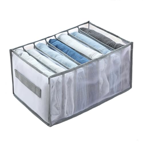 1 Pack Wardrobe Clothes Organizer, Clear Drawer Organizer with 7 Grids Divider for Clothing Jeans, Closet Bedroom Dorm Room, Grey - color: 7 Grids Grey